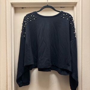 14th & Union Black Pearl-Embellished Sweatshirt